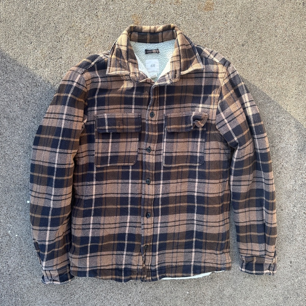 Brown & cream plaid button-up jacket